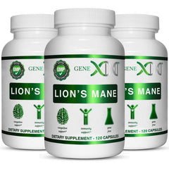 Genex Lions Mane 3 Pack front label on bottle
