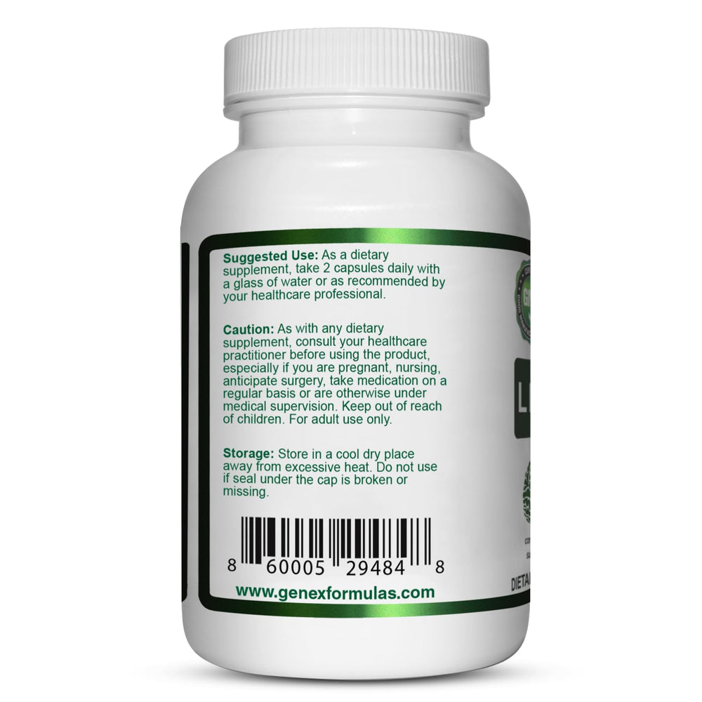 Close-up of Genex Lions Mane supplement label
