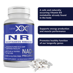 Supplement facts panel close-up of Genex NR 300mg
