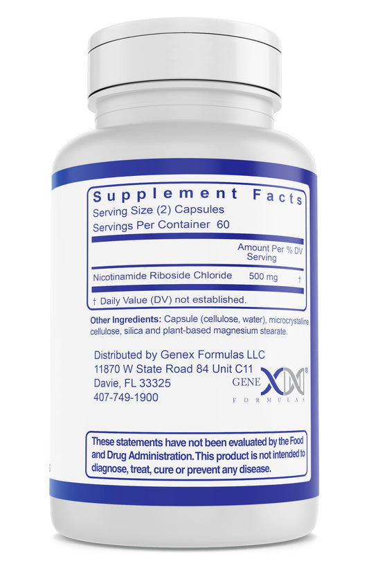 Nicotinamide Riboside 500mg per serving two capsules illustration