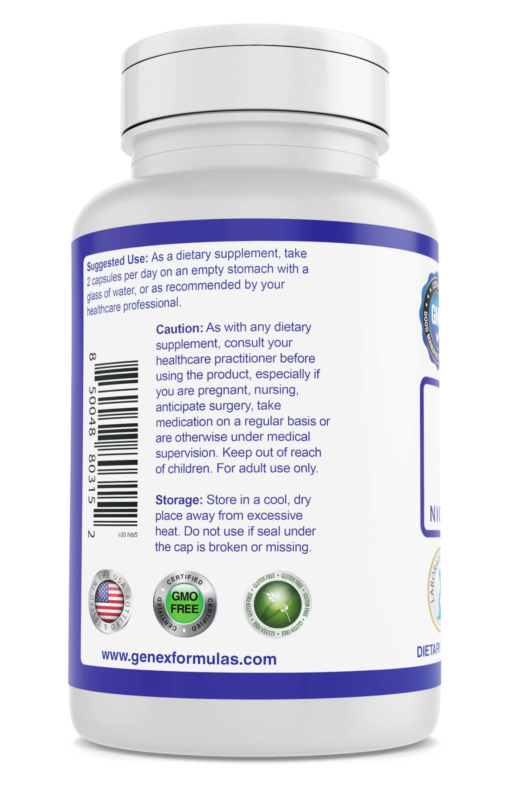 Close-up of Genex NR bottle label