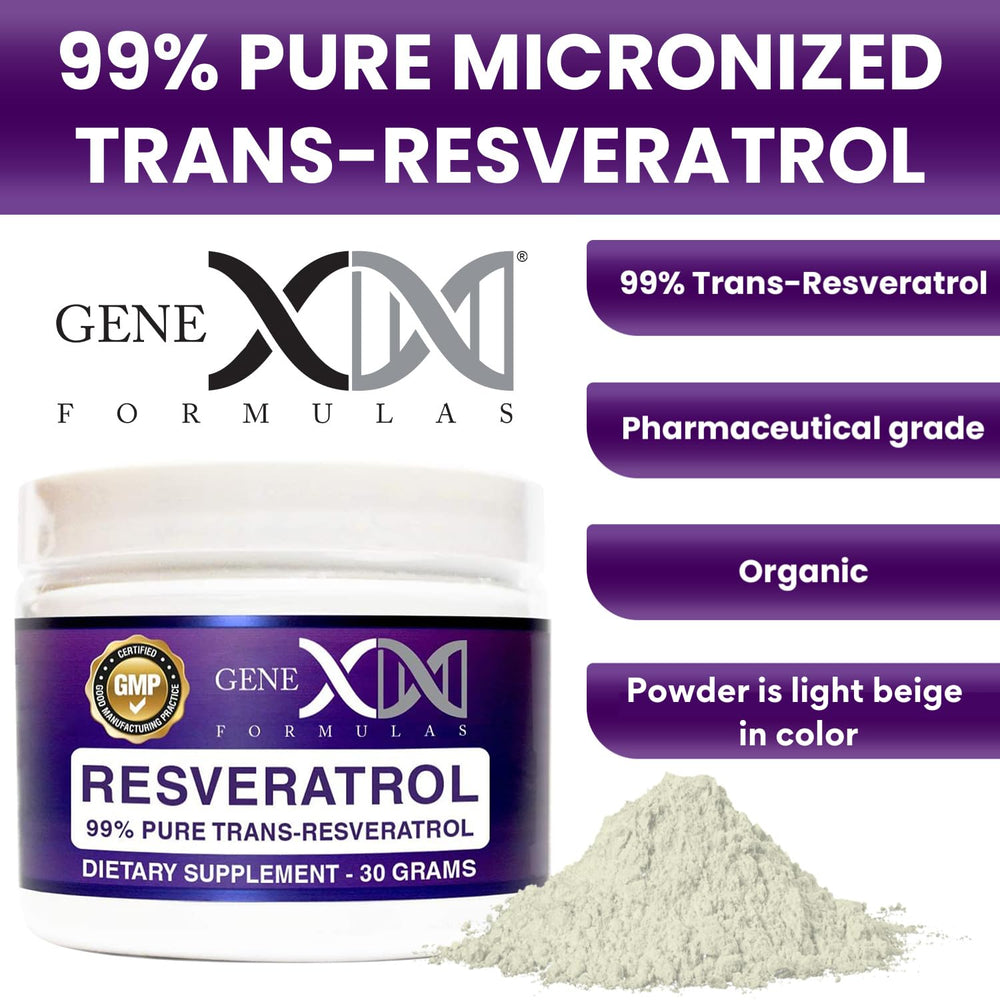 Rear label on GENEX Trans-Resveratrol powder jar