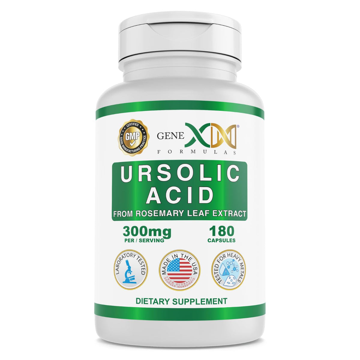Genex Ursolic Acid 300mg bottle with capsules front