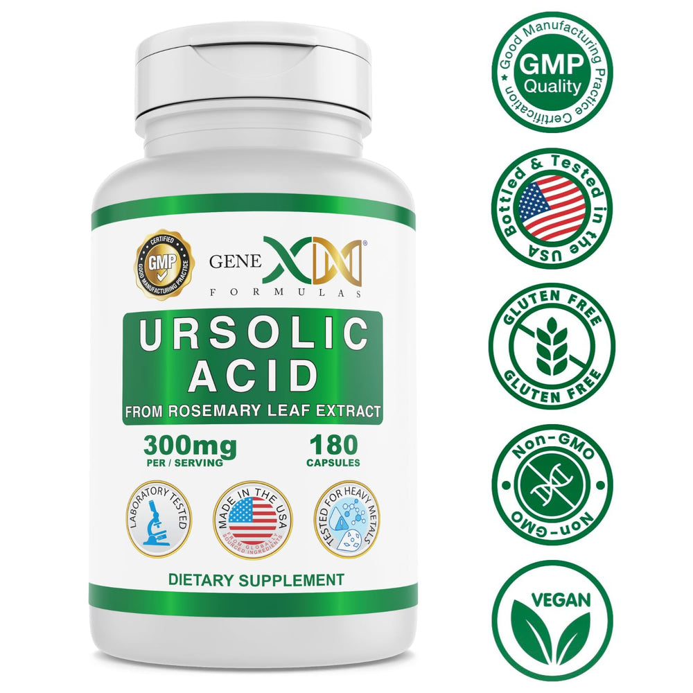 Close-up of Genex Ursolic Acid 300mg capsules