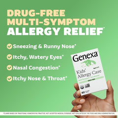 Genexa Kids Allergy Care acai berry flavor highlights pleasant tasting relief for kids.
