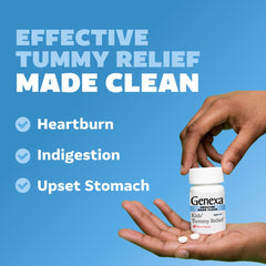 Genexa Kids Clean Tummy Relief dye-free formula and clean ingredients.