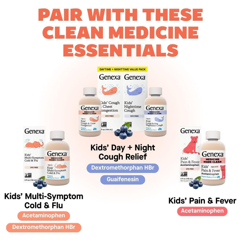 Illustration of congestion relief and sneezing calm with Genexa Kids Cold Crush