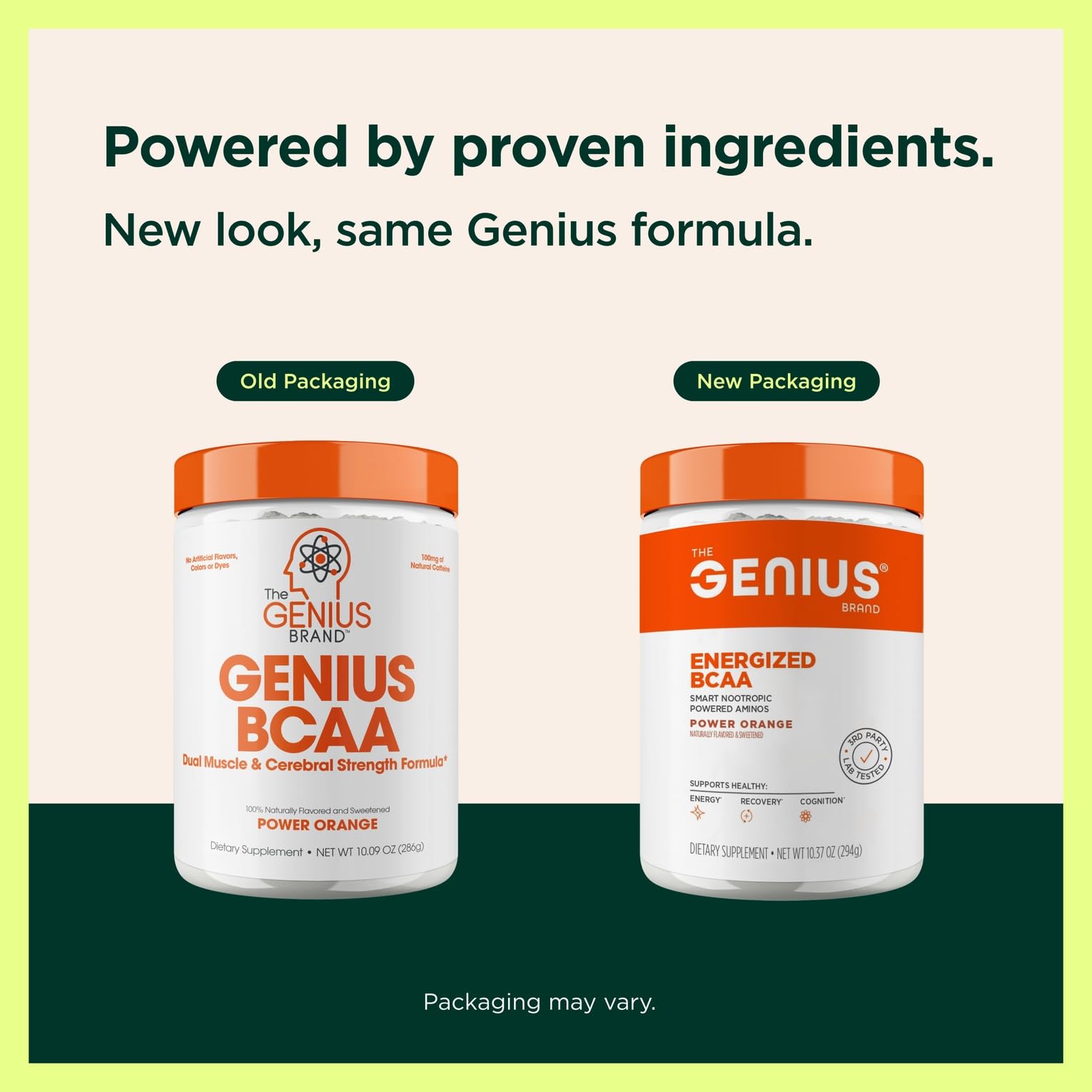 Genius BCAA Powder orange packaging close-up