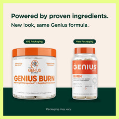 Genius Burn capsules close-up highlighting a non-jittery energy boost.