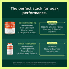 Nutrition facts panel and 60 veggie pills label on Genius Heart bottle