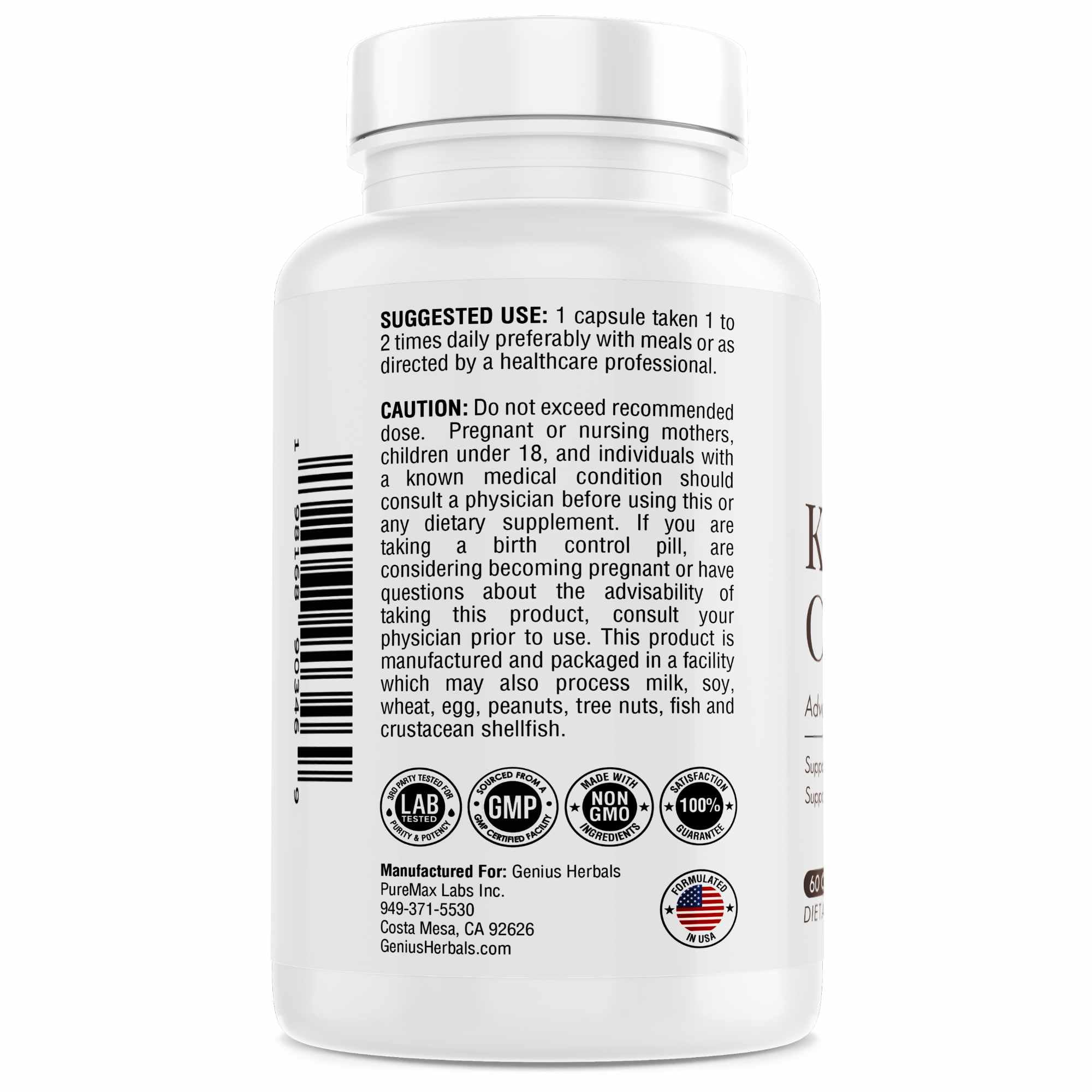 Close-up of Genius Herbals Kidney Cleanse bottle label