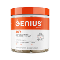 Genius Joy bottle with label on white background