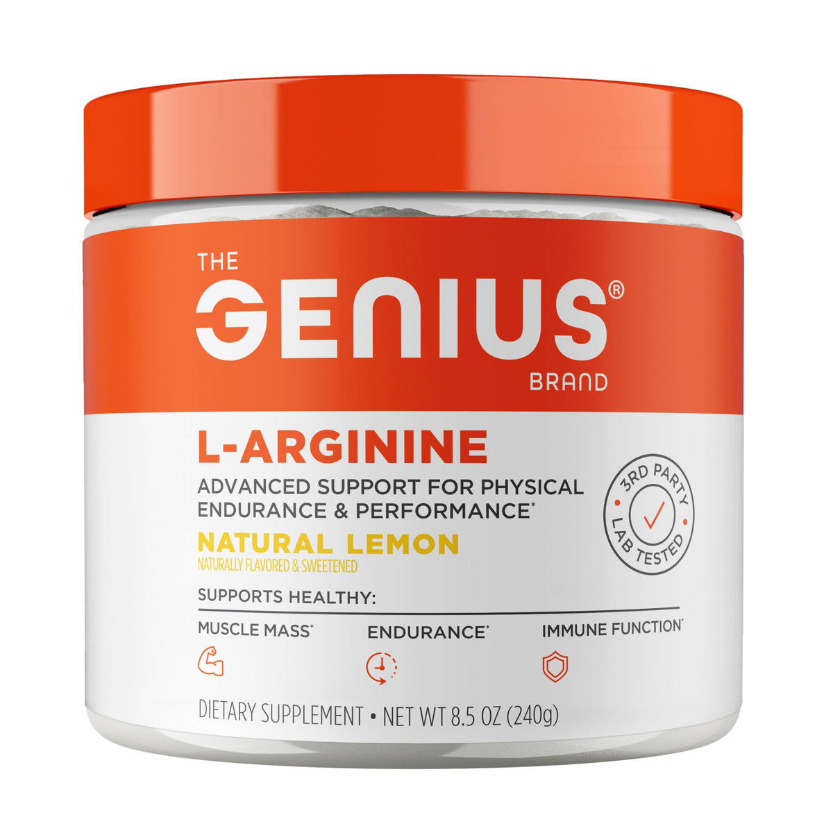 Genius L-Arginine Nitric Oxide Powder Lemon bottle - front view