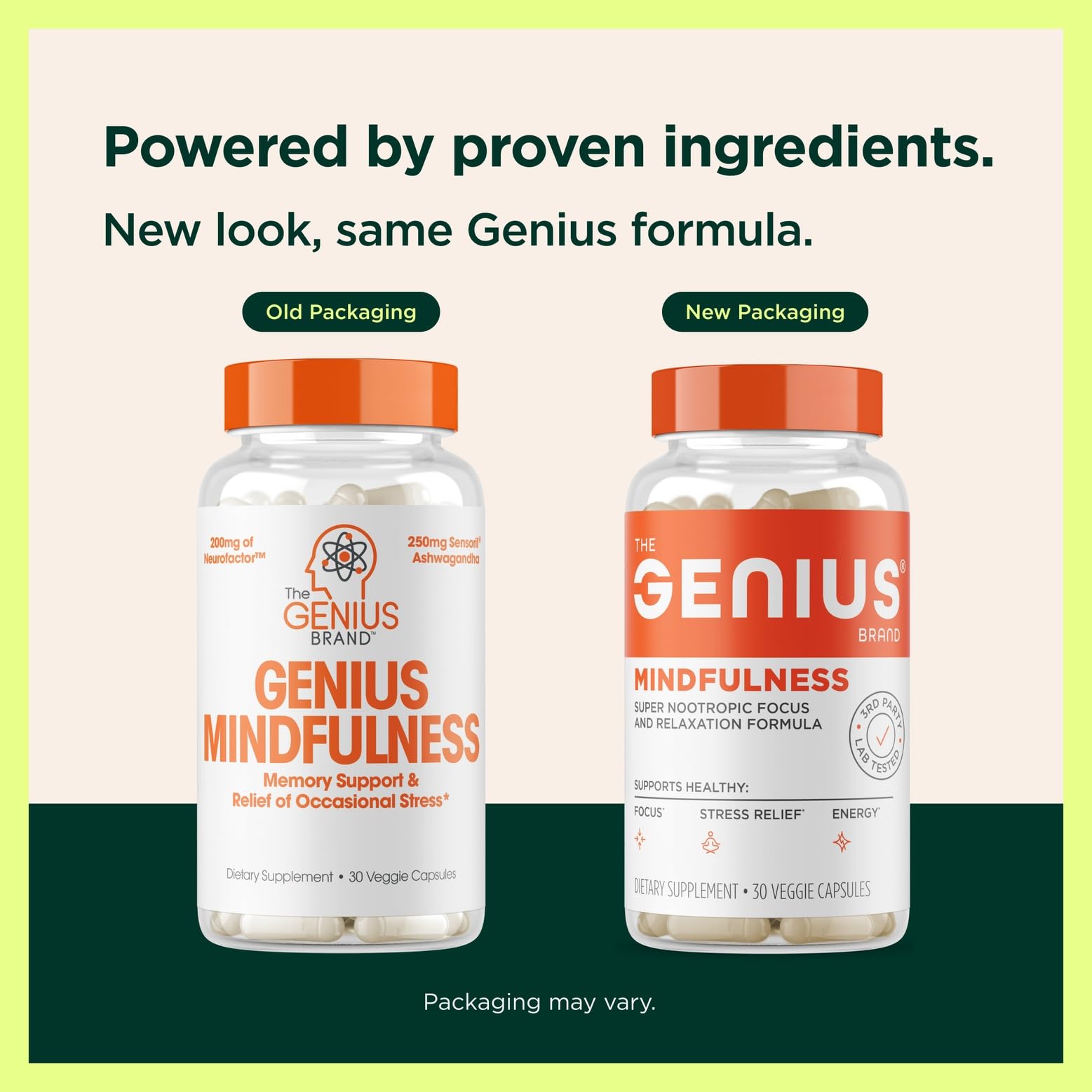 Close-up of Genius Mindfulness veggie pills