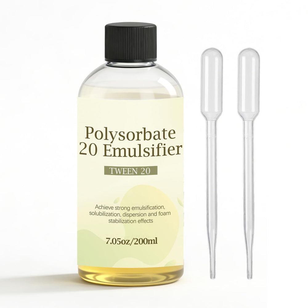 GENLEXON Polysorbate 20 emulsifier bottle pour demonstrates smooth mixing for DIY cosmetics