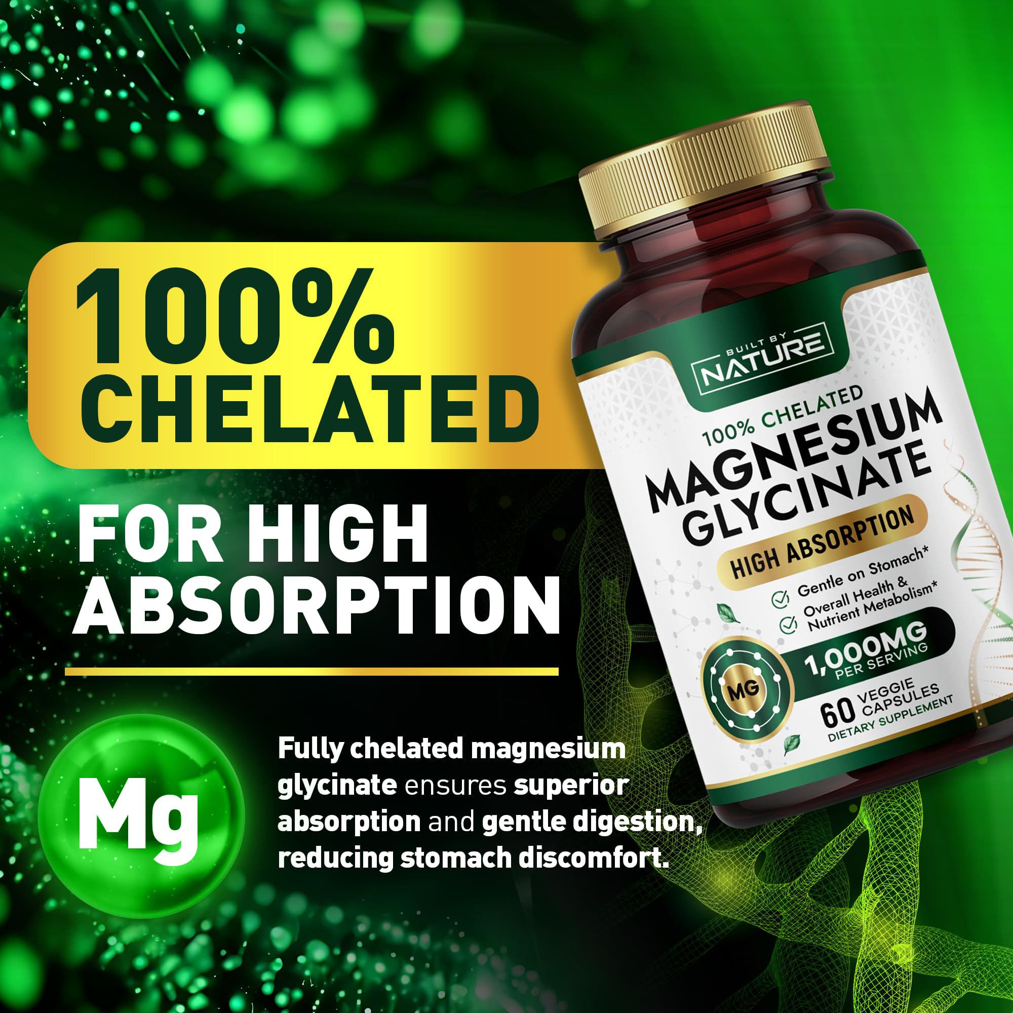 Illustration showing magnesium glycinate gentle on the stomach