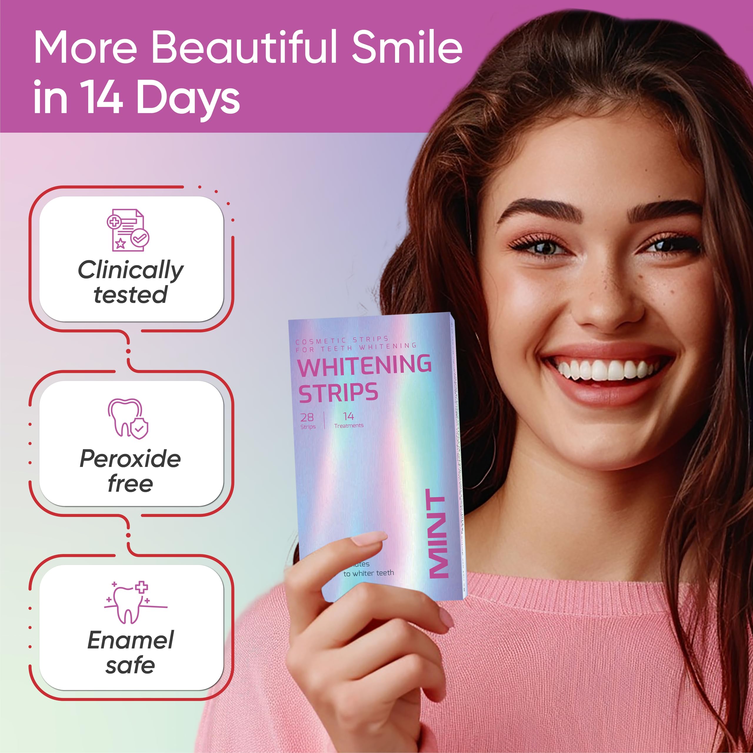 Peroxide-free whitening strips packaging close-up