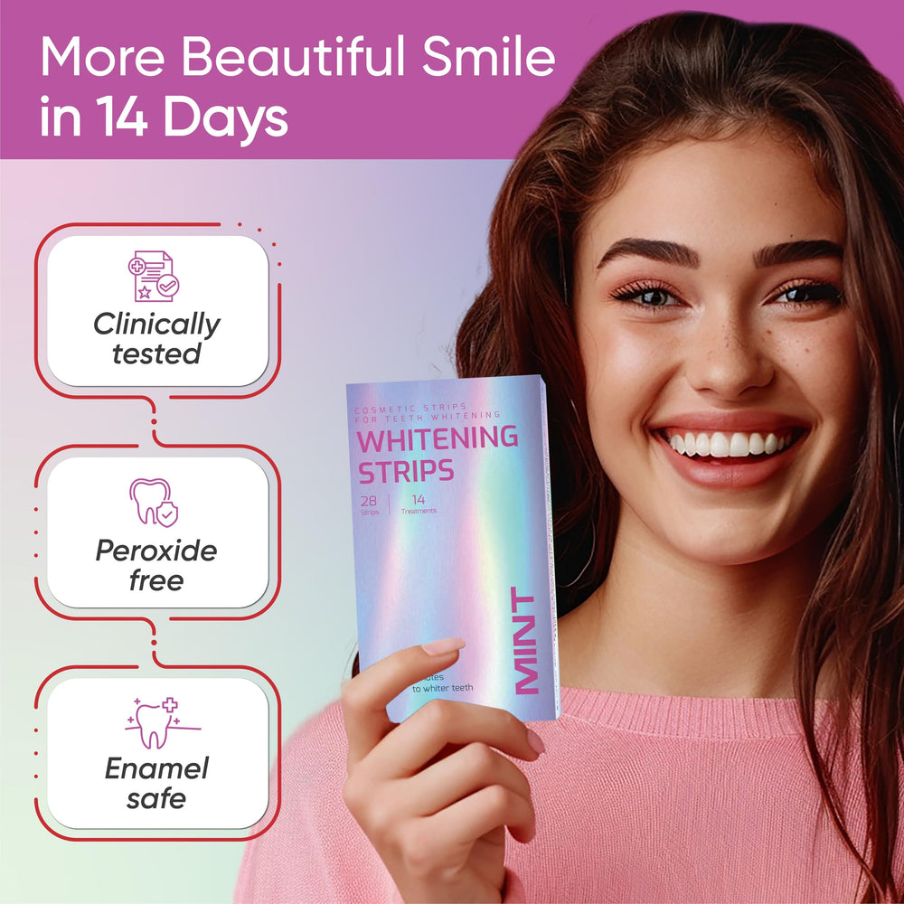Peroxide-free whitening strips packaging close-up