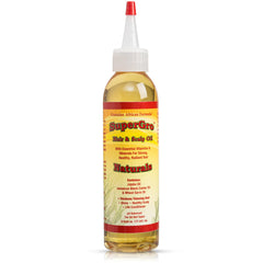 Genuine African Formula SuperGro oil bottle provides scalp moisture