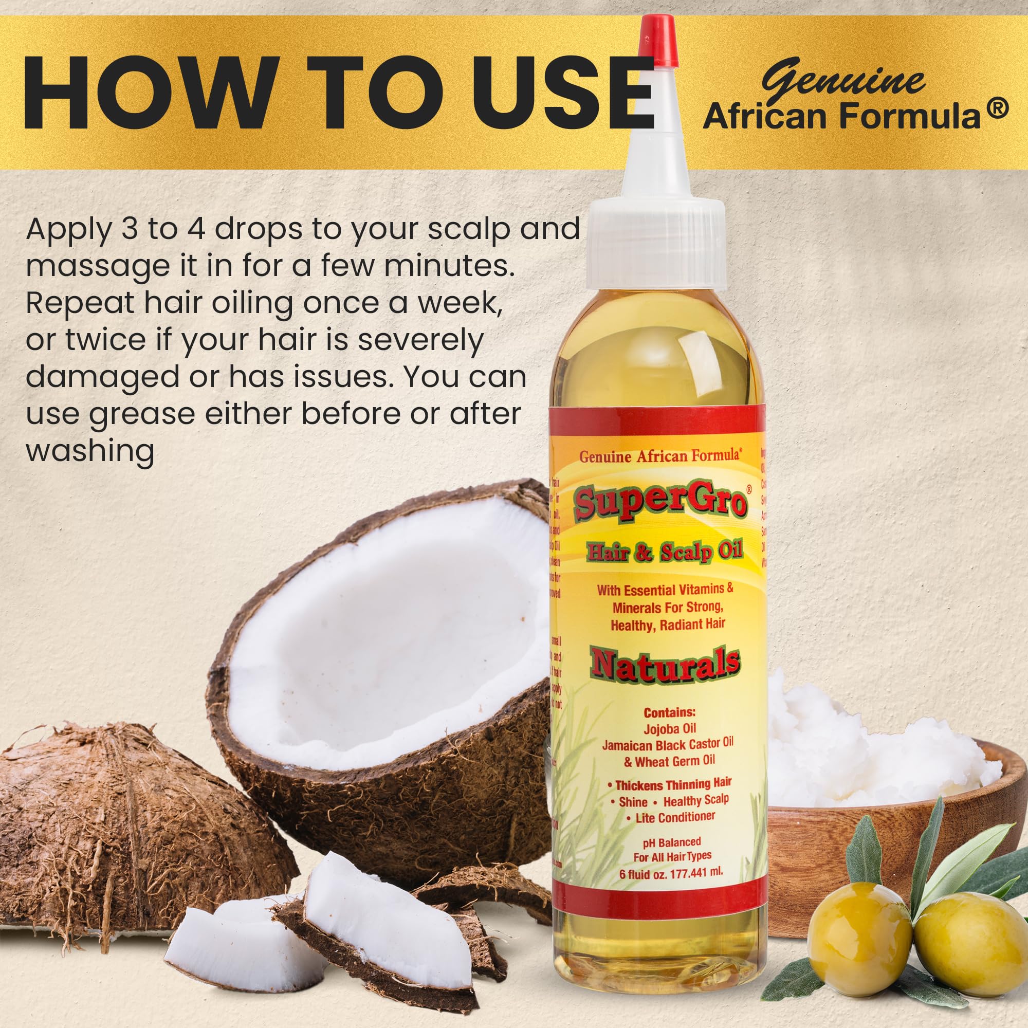 Genuine African Formula logo on SuperGro oil packaging