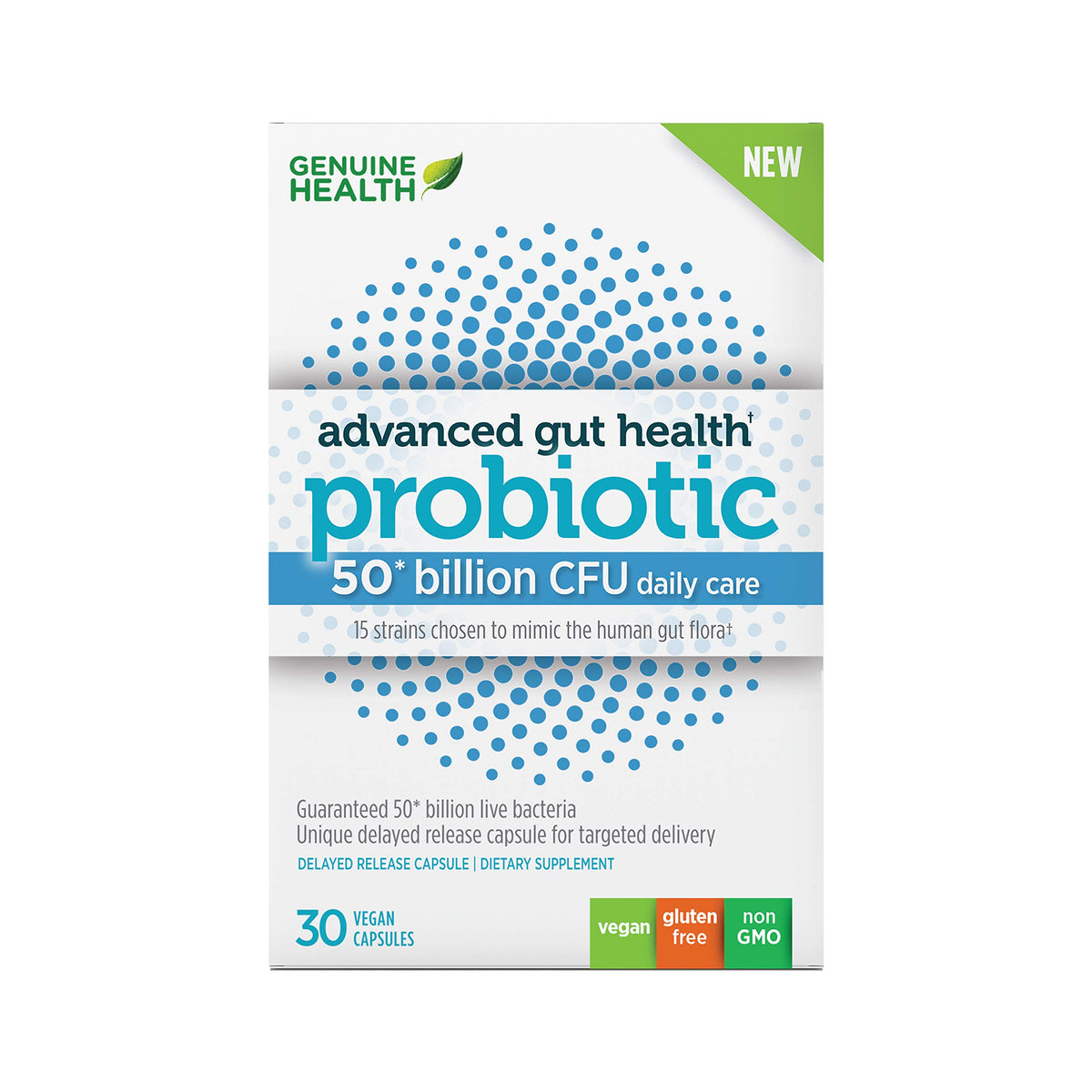 Genuine Health Probiotics bottle label showing 50B CFU