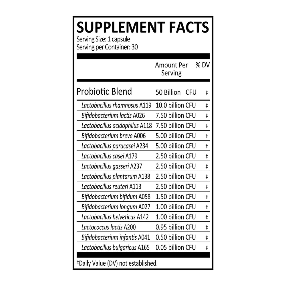Packaging showing gluten-free, dairy-free probiotic supplement