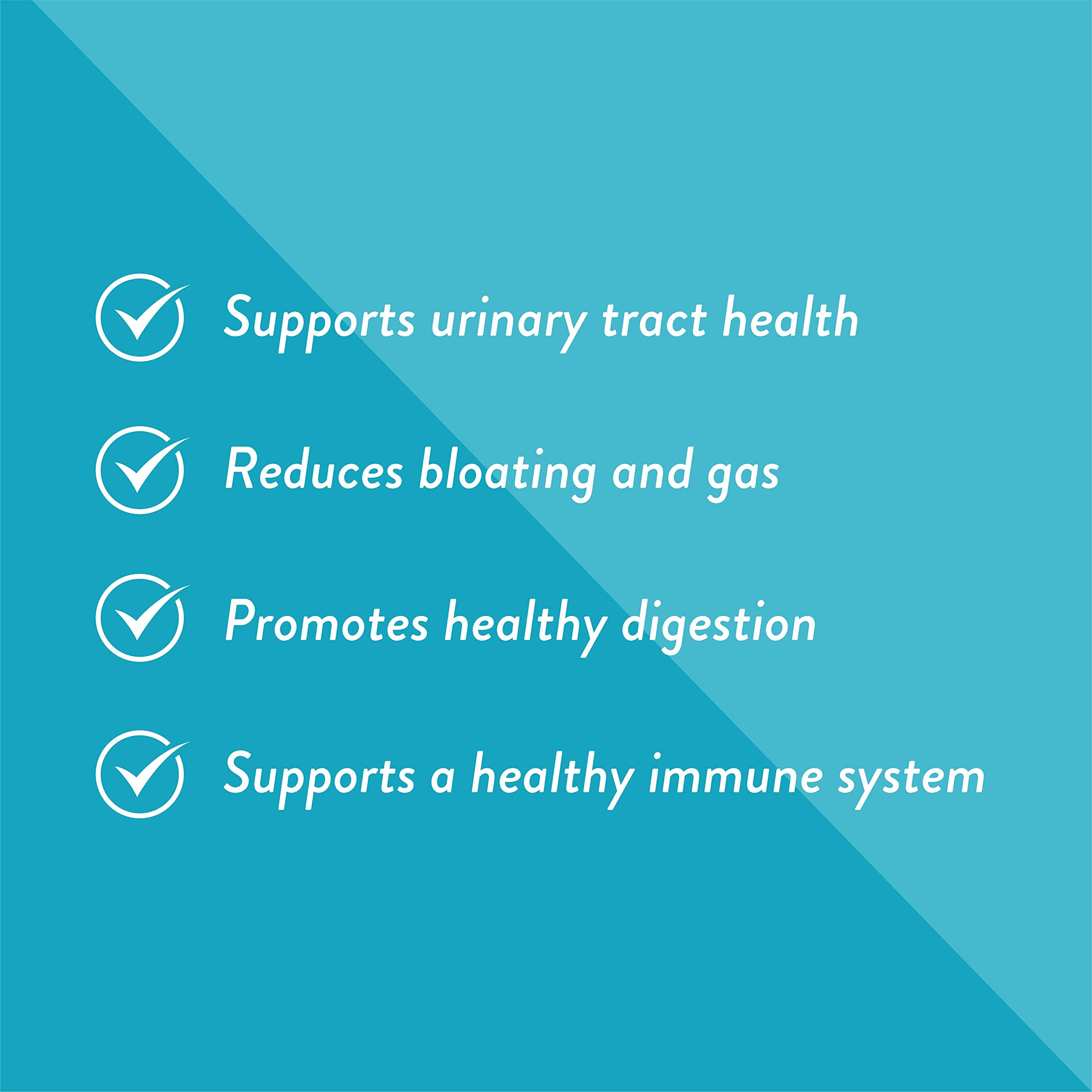 Probiotic capsules showing vegan, gluten-free, dairy-free ingredients