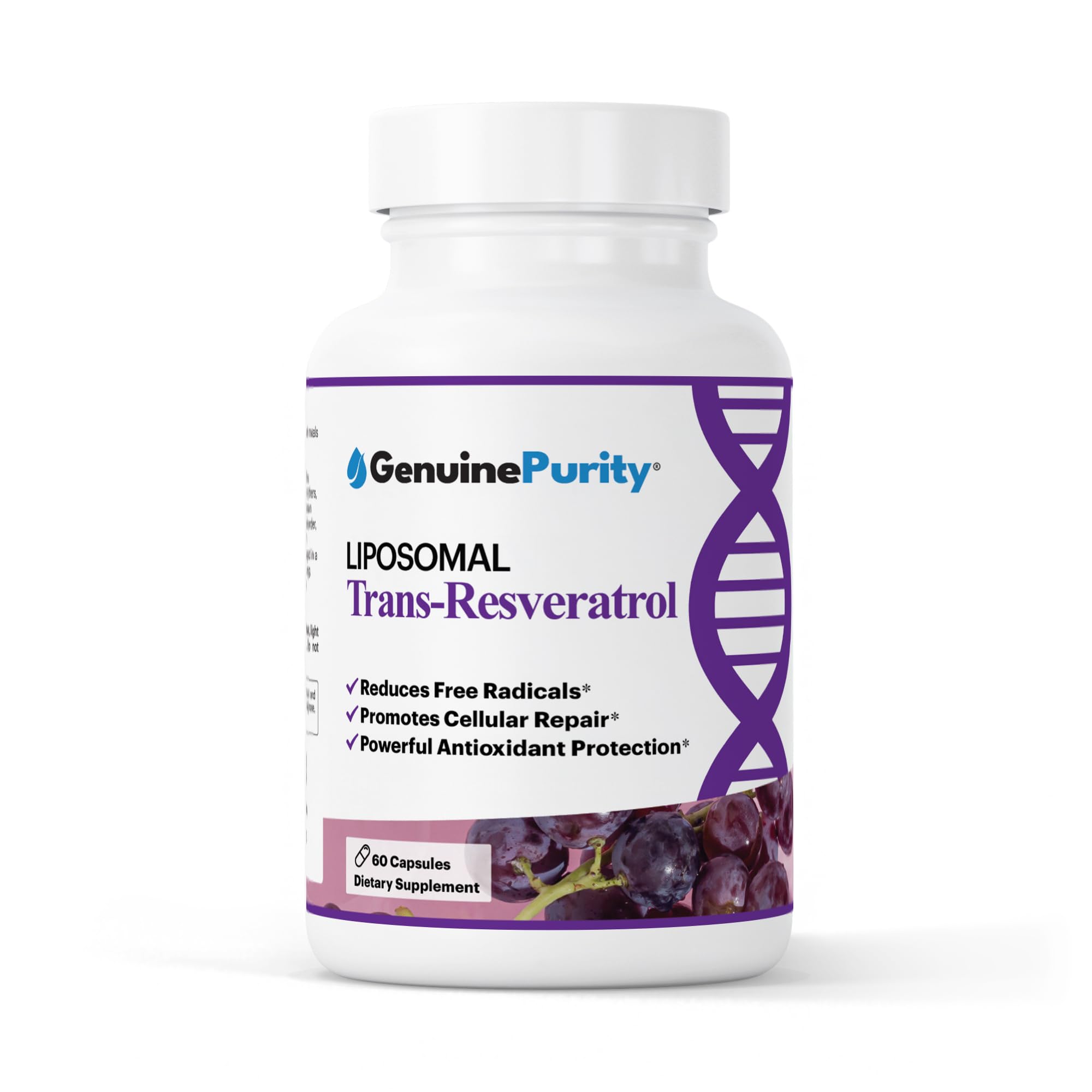 GenuinePurity Liposomal Trans-Resveratrol 500mg bottle front