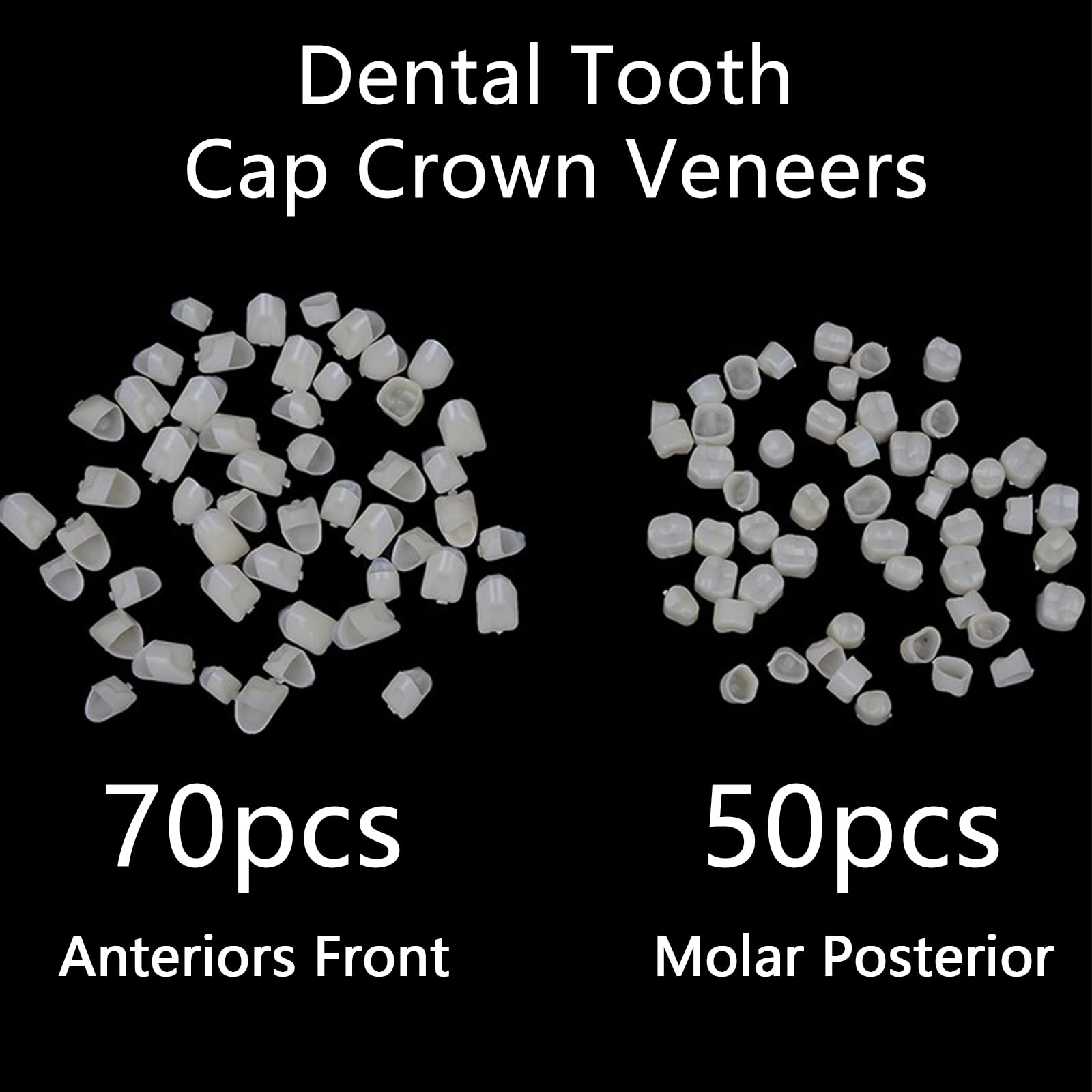 White temporary tooth caps for anterior teeth