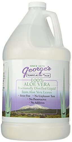 Back label of George's Always Active Aloe Vera 128 fl oz bottle showing product information