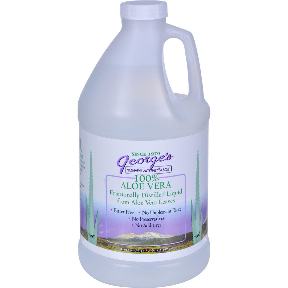 Georges Aloe Vera Drink 64 oz bottle back label showing ingredients and features