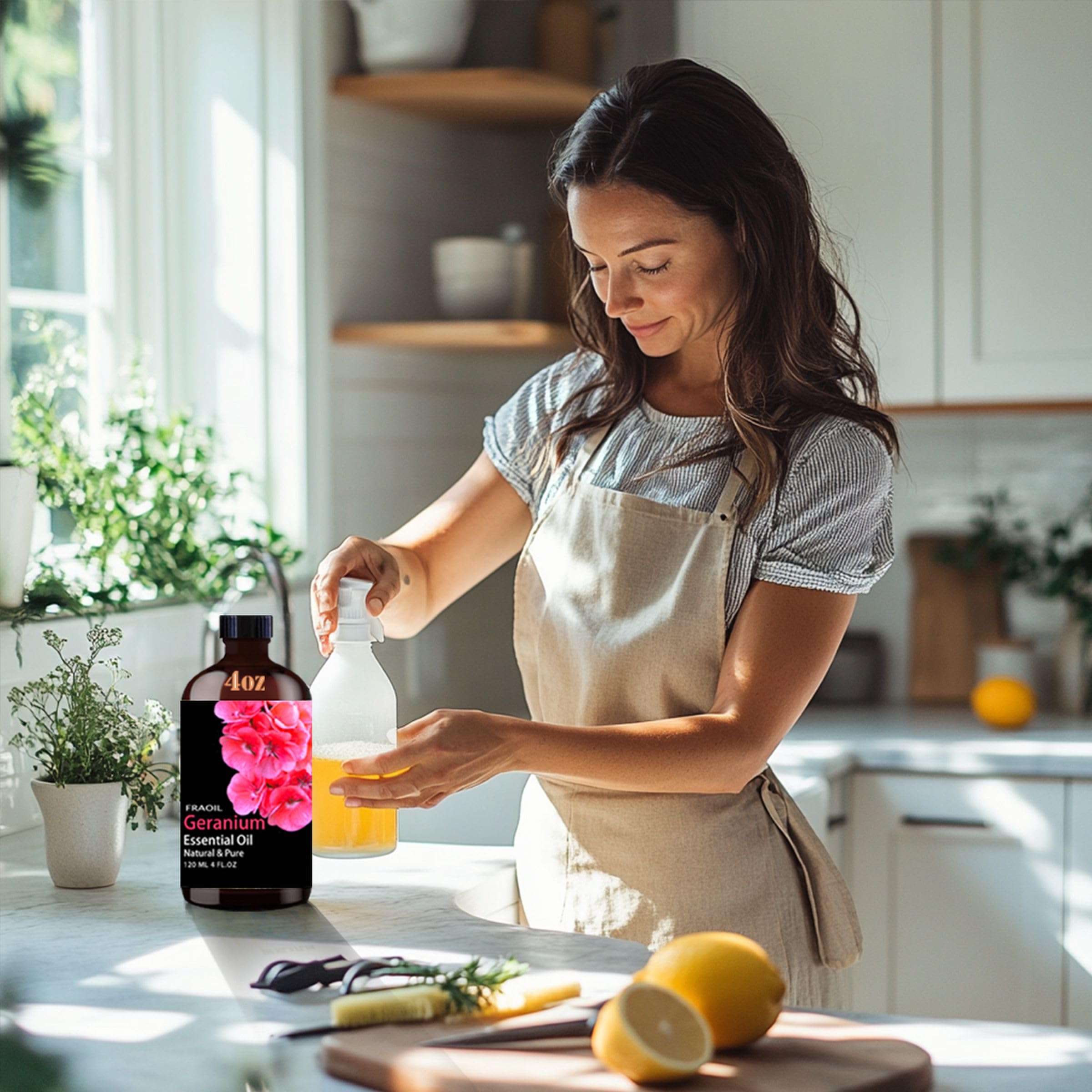Diffuser-ready geranium essential oil setup