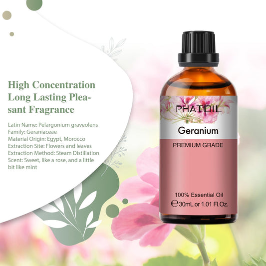 Geranium essential oil being added to a diffuser setup