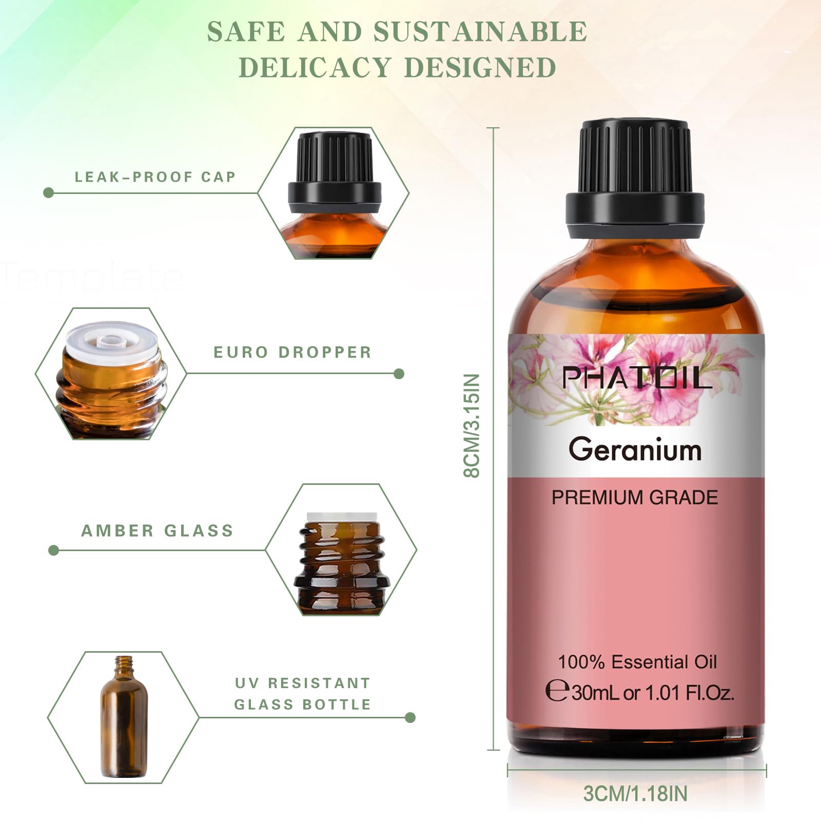 Dropper dispensing geranium essential oil