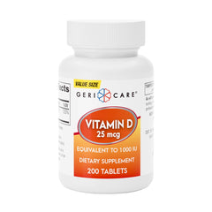 GeriCare Vitamin D-3 bottle with 200 tablets front view