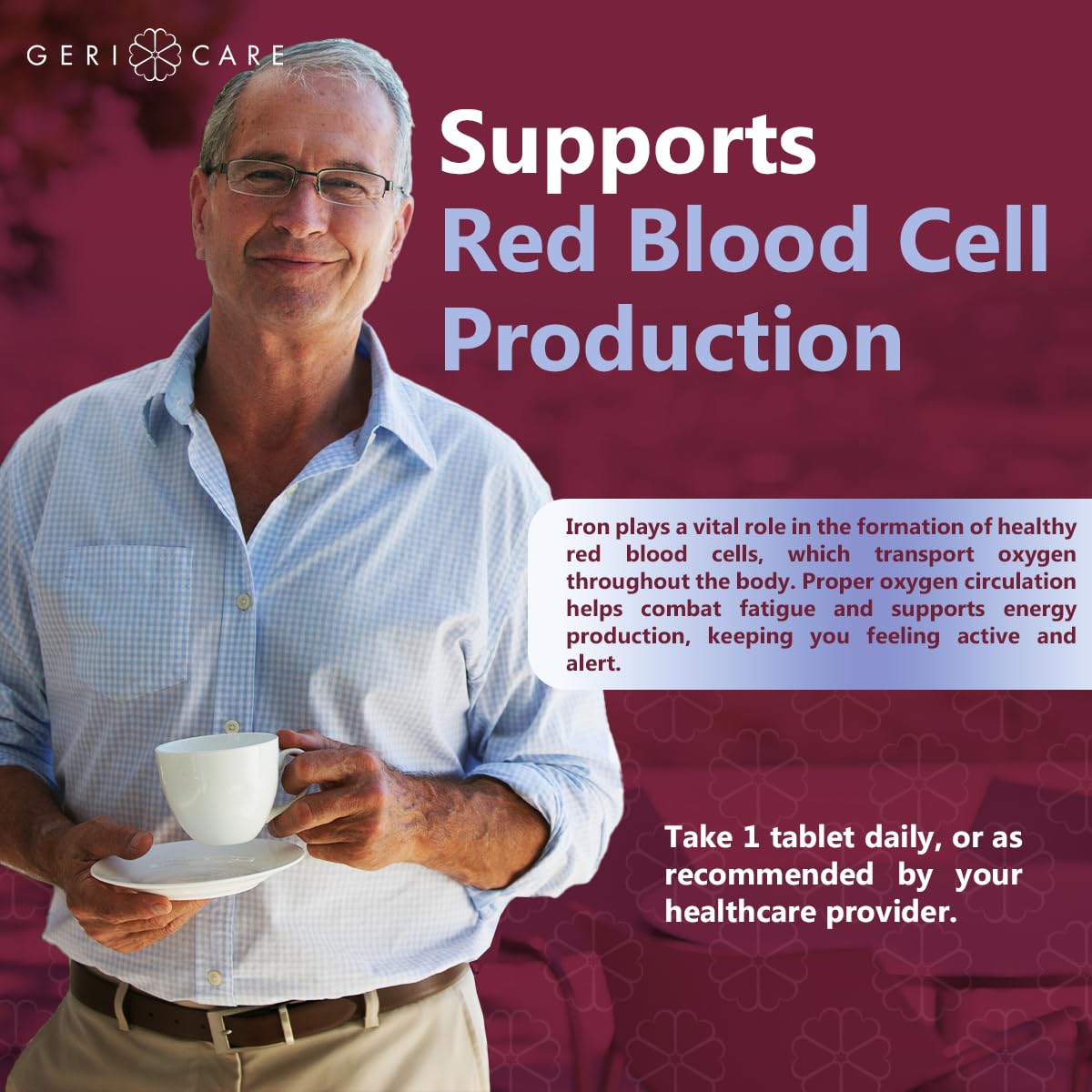 Close-up of GeriCare iron tablet highlighting high absorption