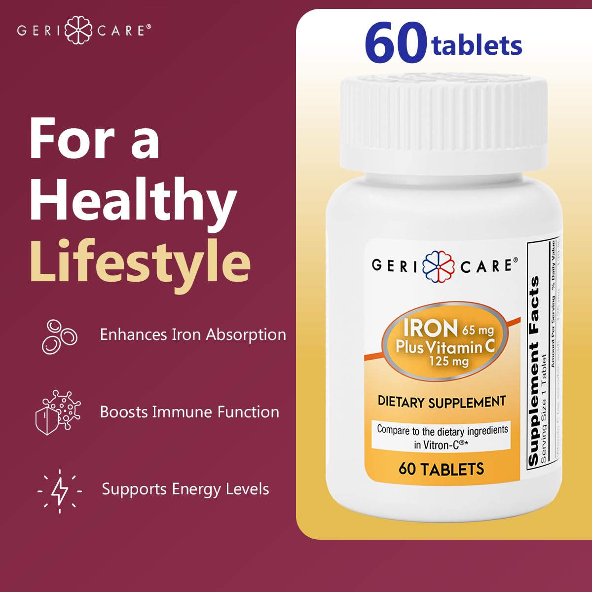 Supplement facts panel on GeriCare packaging