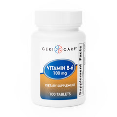 Front label of GeriCare Vitamin B-6 100 mg bottle
