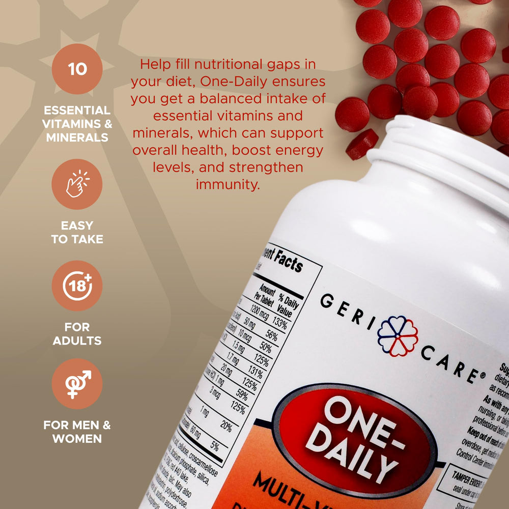 GeriCare multivitamin bottle on white background