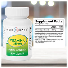 GeriCare Vitamin C 250mg bottle label details