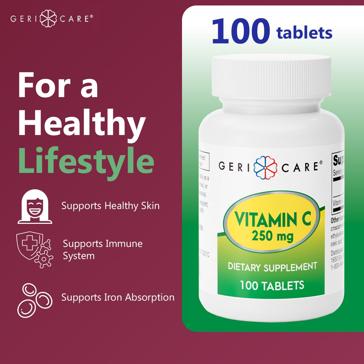 GeriCare Vitamin C 250mg bottle on white background