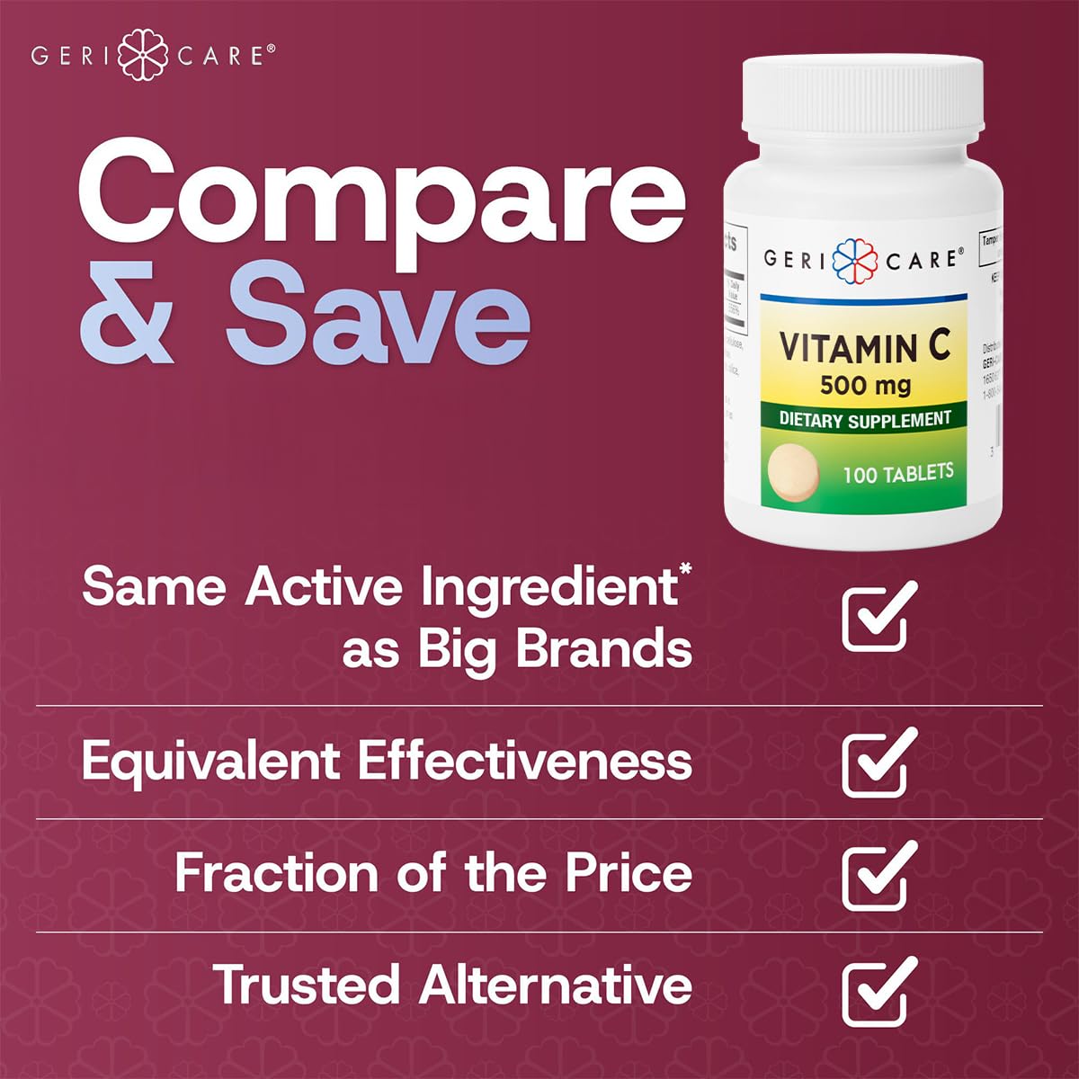 Bottle of GeriCare Vitamin C 500 mg tablets