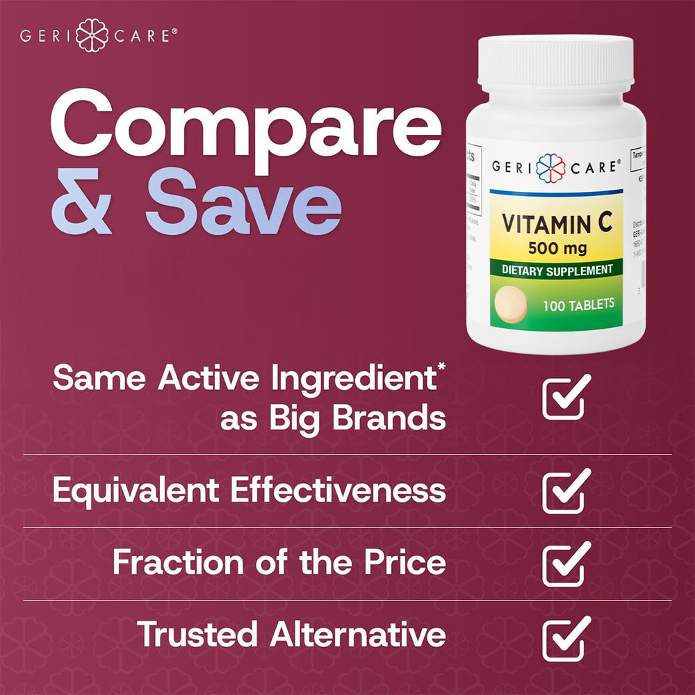 Bottle of GeriCare Vitamin C 500 mg tablets