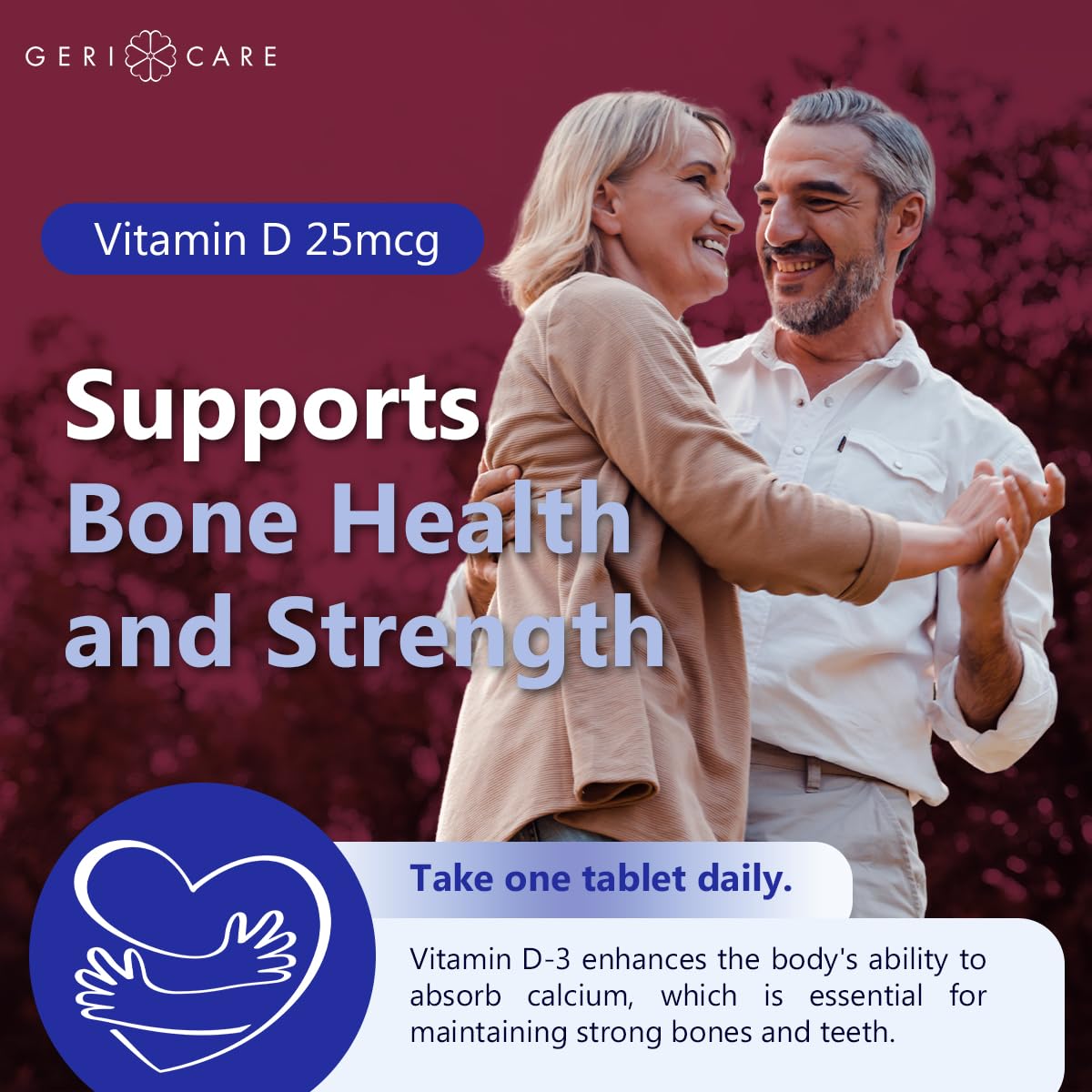 Illustration of bone health with GeriCare Vitamin D 25mcg tablets