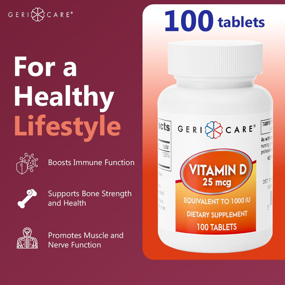 Dosage and supplement facts for GeriCare Vitamin D 25mcg tablets