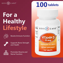 Dosage and supplement facts for GeriCare Vitamin D 25mcg tablets