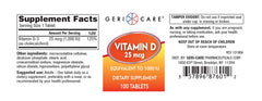 GeriCare Vitamin D 25mcg tablets packaging and bottle