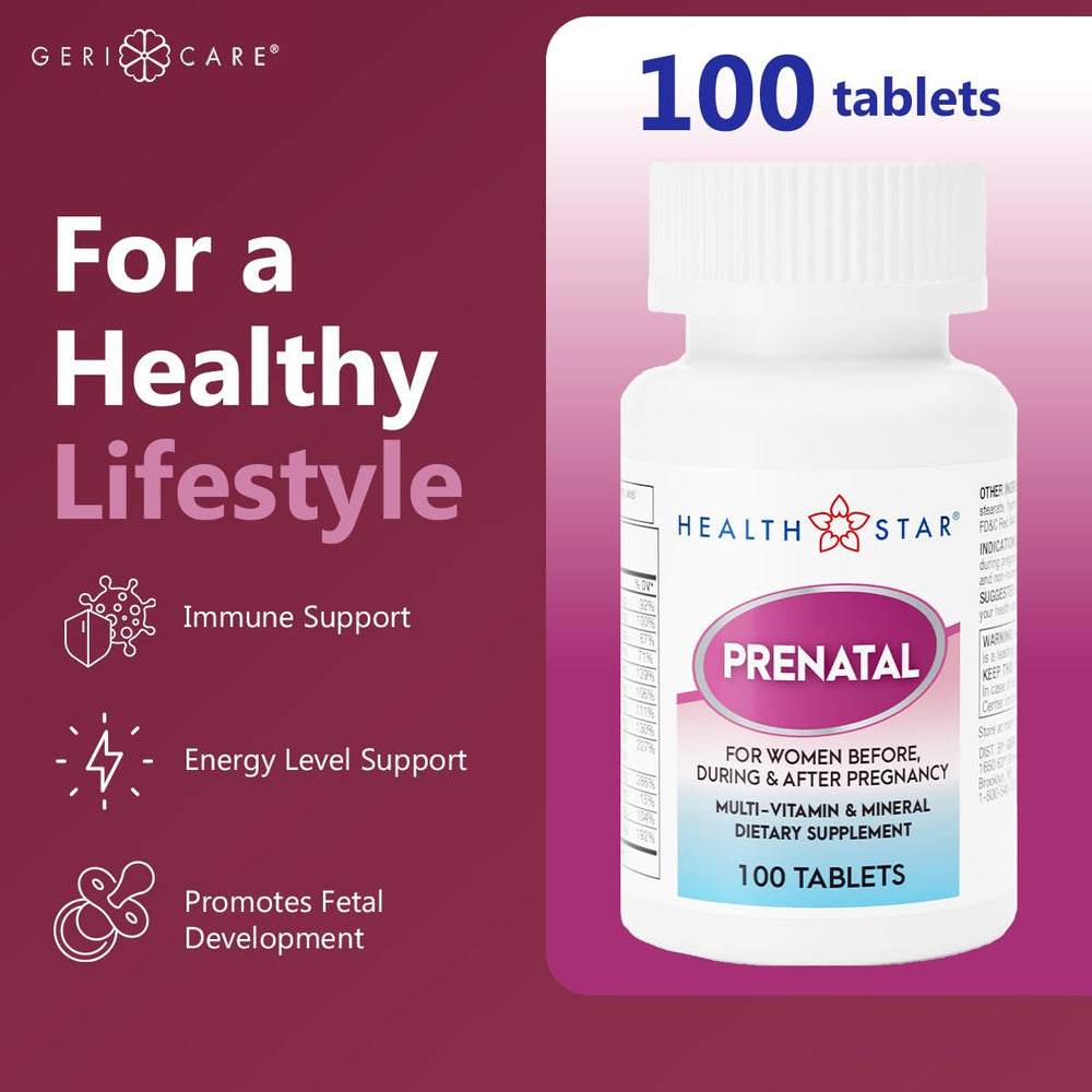 Nutrition label on GeriCare Prenatal Multivitamins bottle