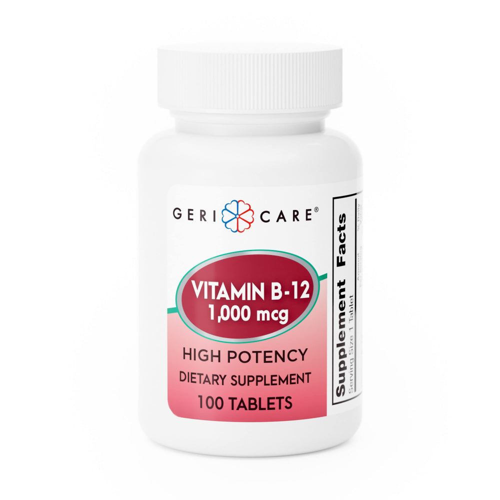 Front view of GeriCare Vitamin B-12 1000mcg tablets package