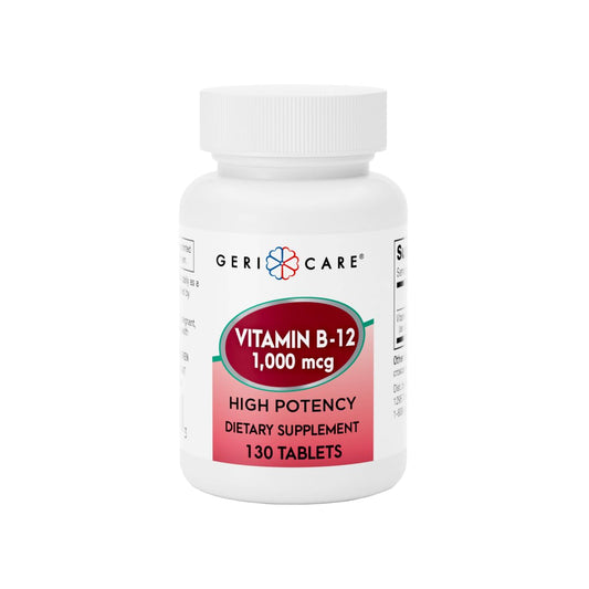 Front view of GeriCare Vitamin B-12 1000mcg tablets